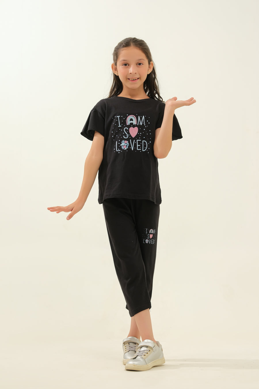 Girls' Black "I Am So Loved" Lounge Set