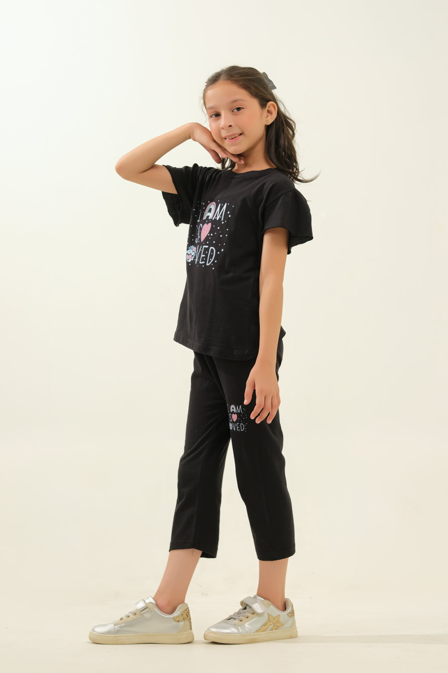 Girls' Black "I Am So Loved" Lounge Set