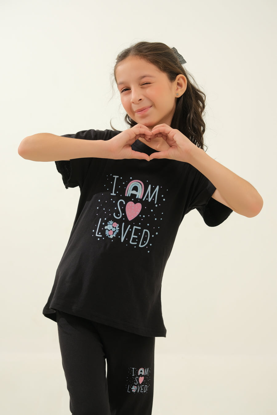 Girls' Black "I Am So Loved" Lounge Set