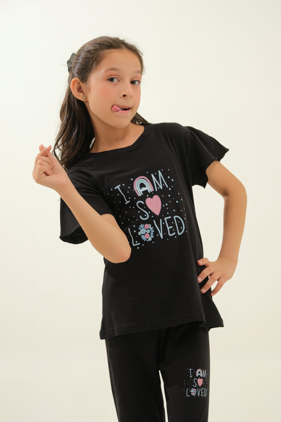 Girls' Black "I Am So Loved" Lounge Set