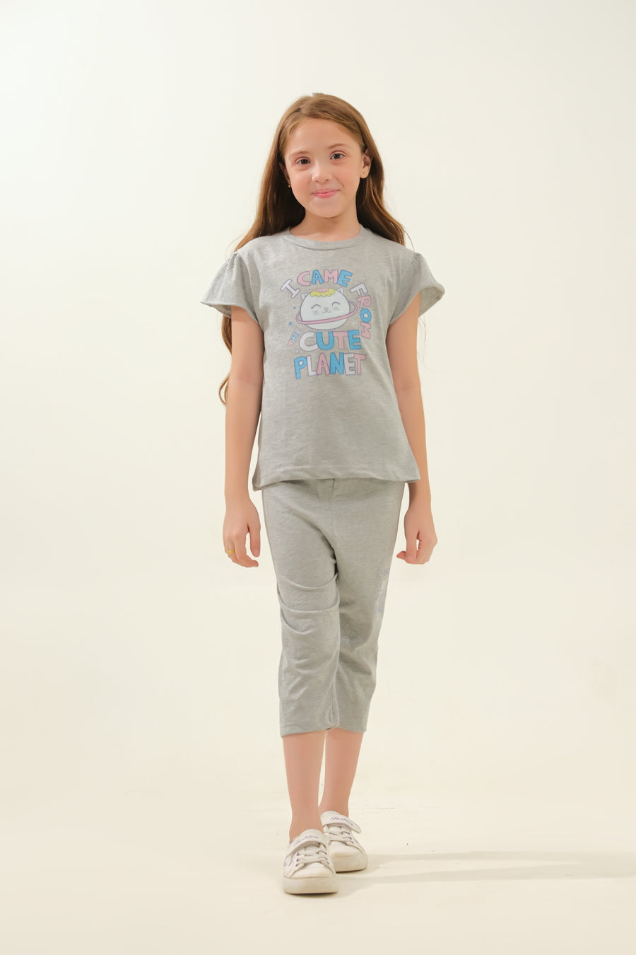Girls' Grey "I Came From A Cute Planet" Lounge Set