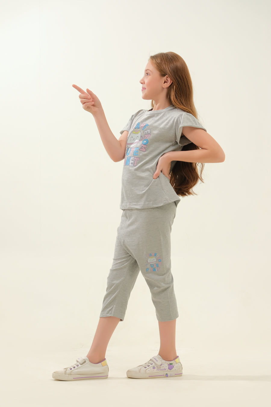 Girls' Grey "I Came From A Cute Planet" Lounge Set