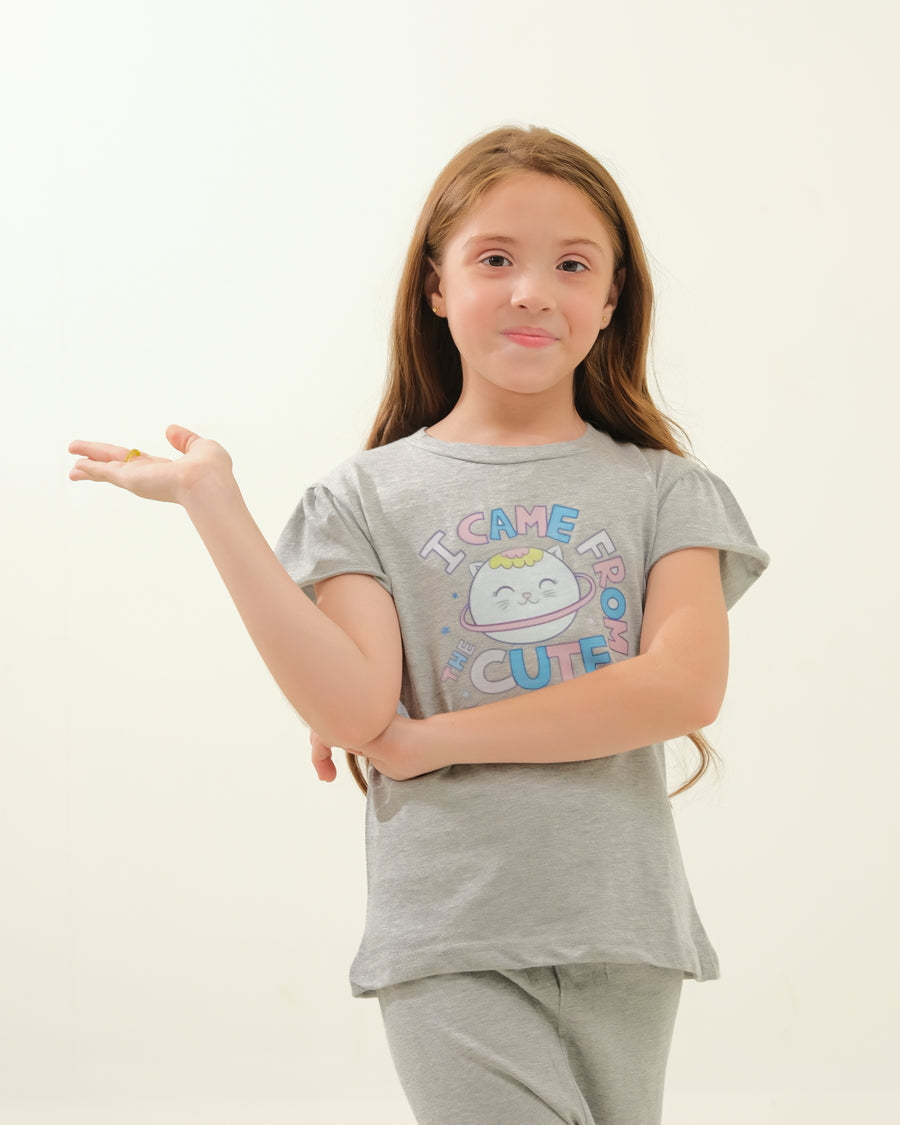 Girls' Grey "I Came From A Cute Planet" Lounge Set