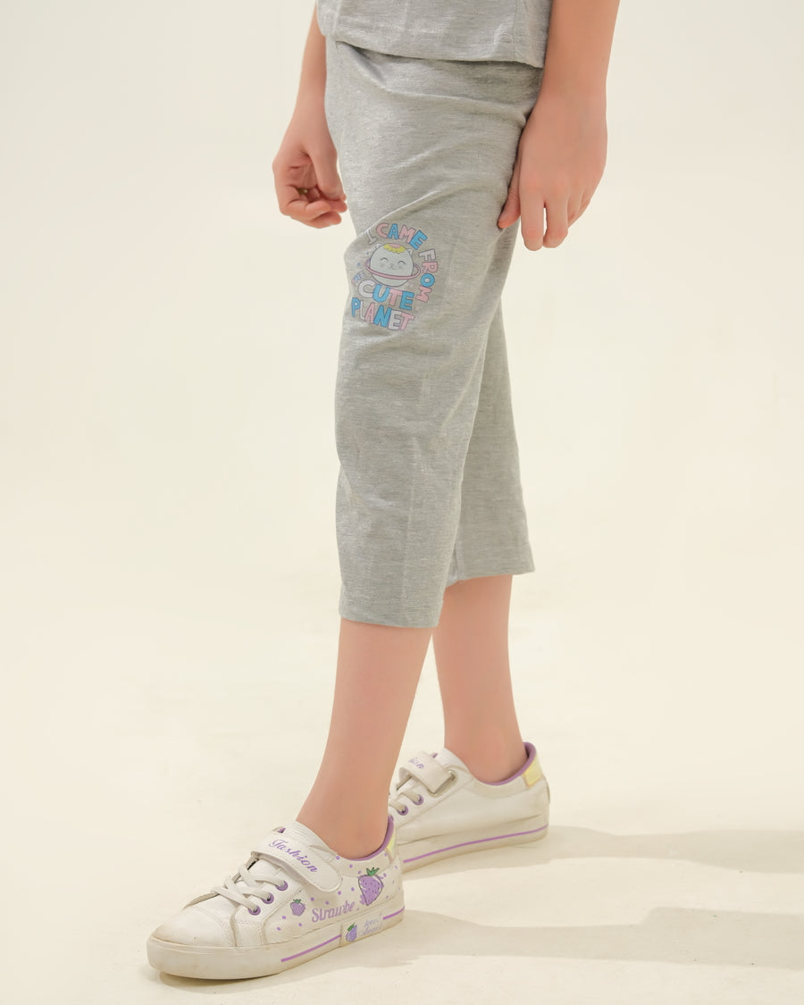 Girls' Grey "I Came From A Cute Planet" Lounge Set