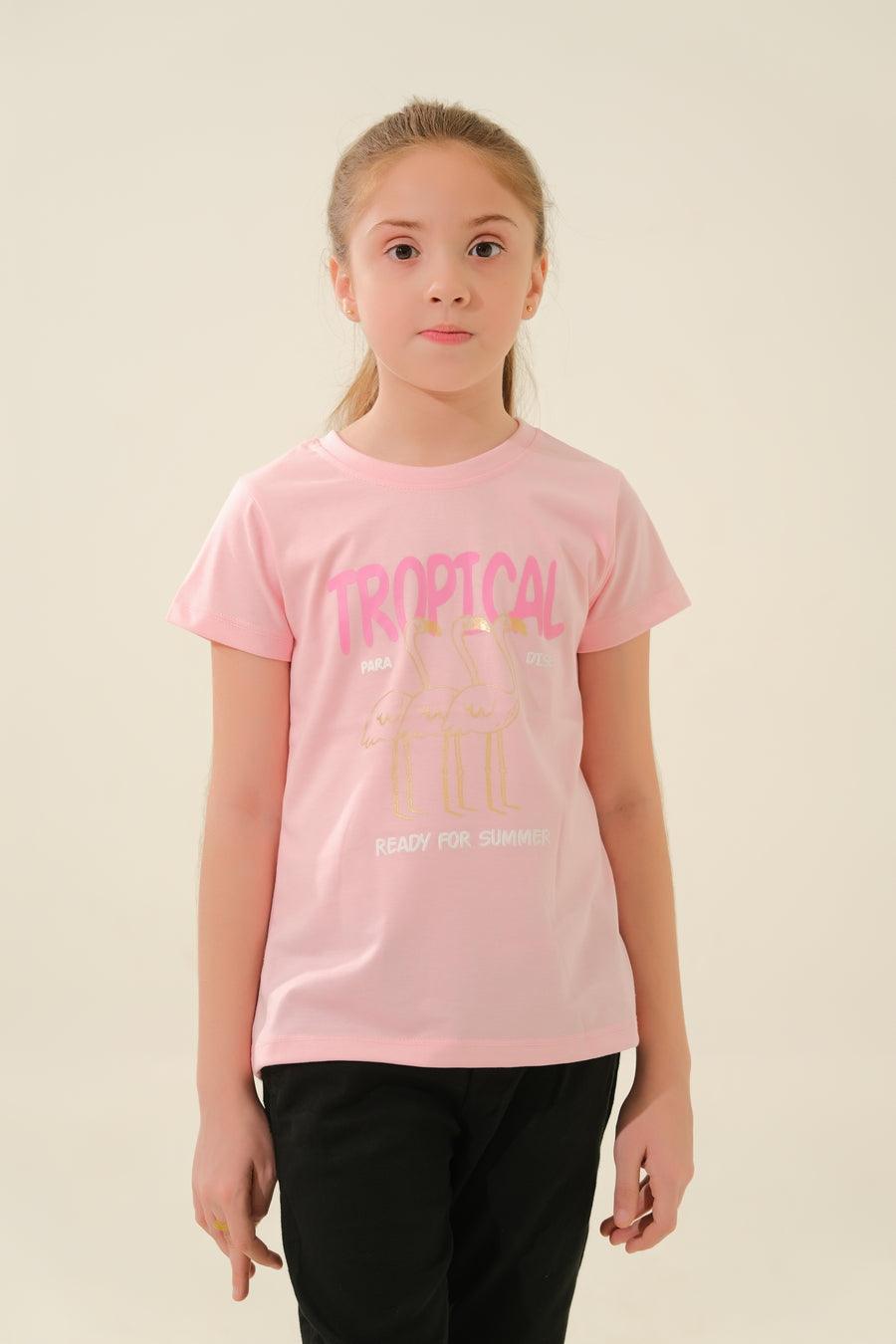 Girls' Pink "Tropical Paradise" Flamingo T-Shirt