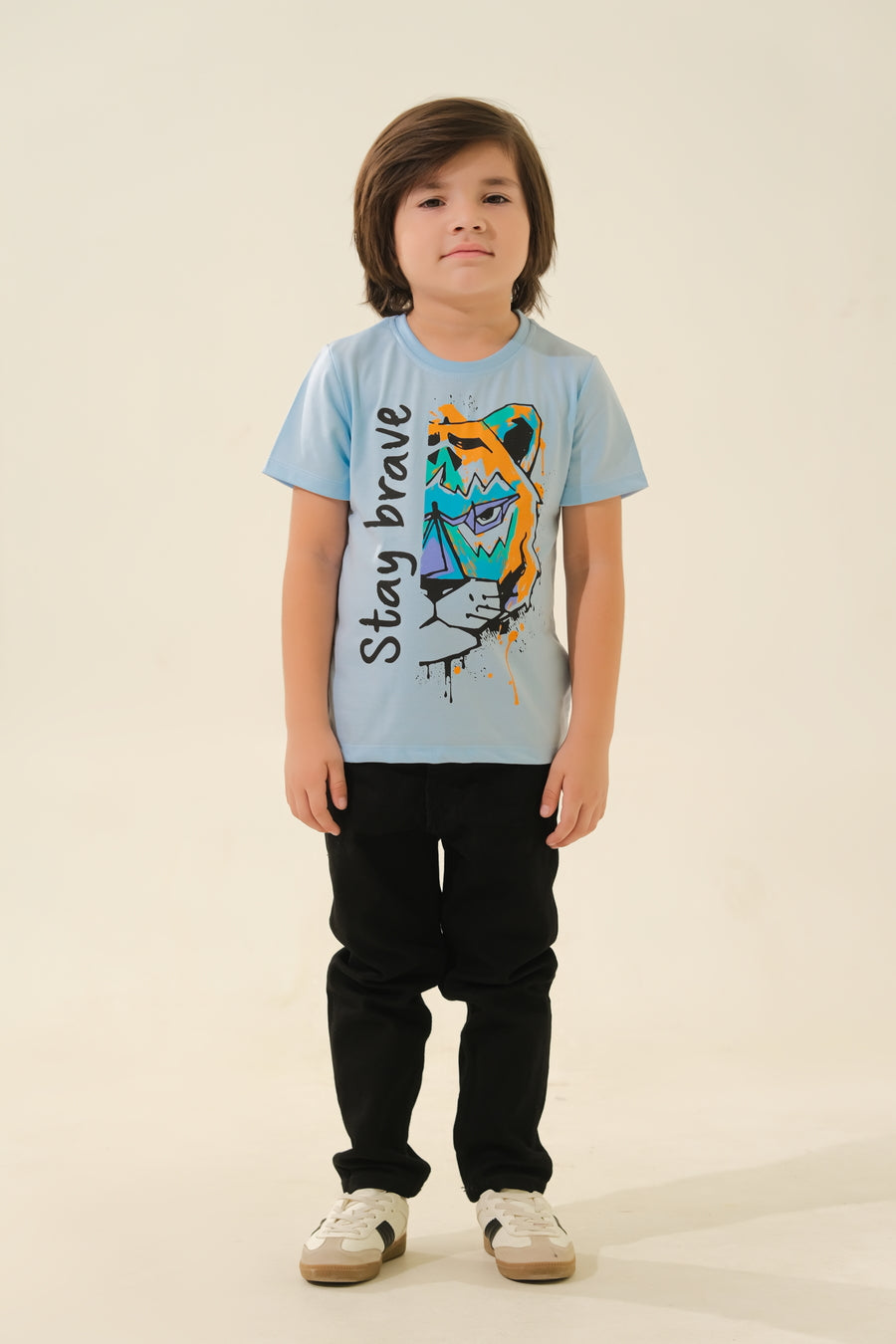Kids' Light Blue "Stay Brave" Tiger Graphic T-Shirt