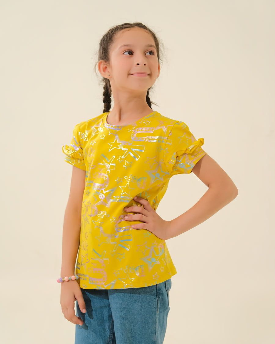 Bright & Playful: Young Girl in Yellow Print Top