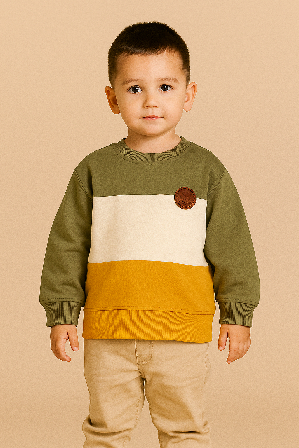 Kids' Colorblock Fleece  Branded Crewneck Sweatshirt with Faux Leather Patch