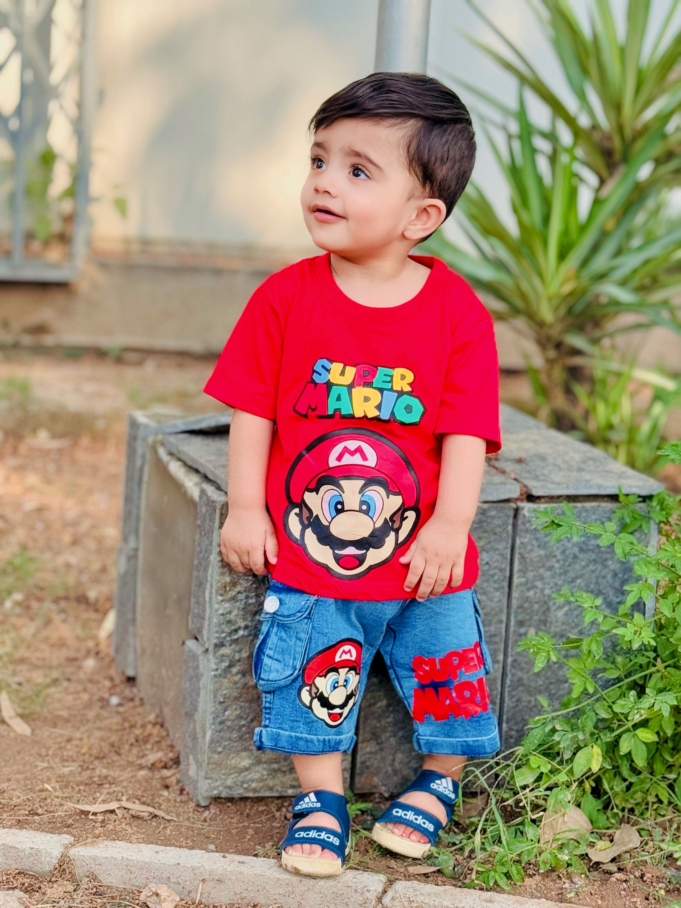 Boys Half Sleeves 2 Piece Suit (Super Mario Red)