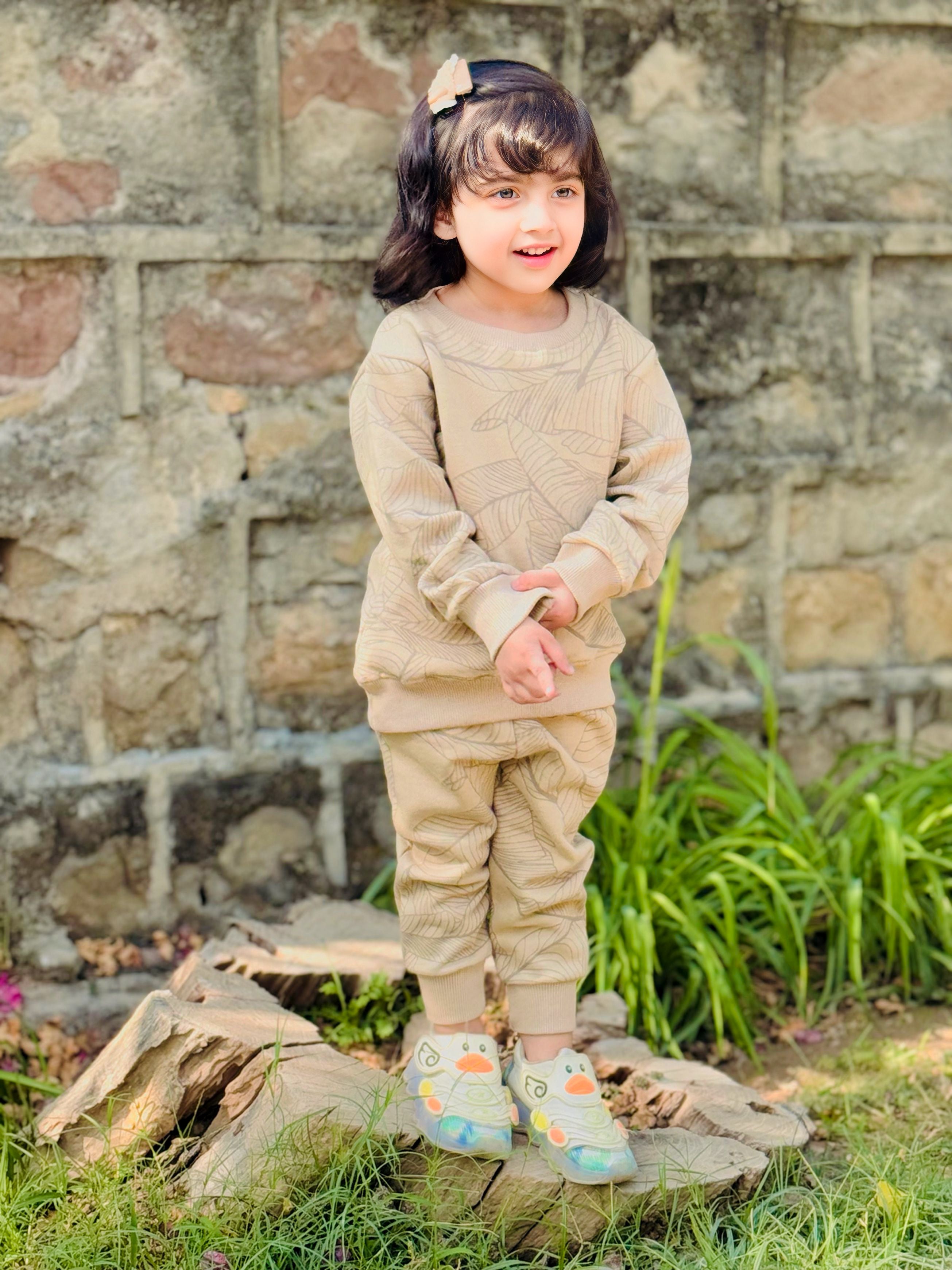 Leaf Beige Fleece 2 Piece Suit