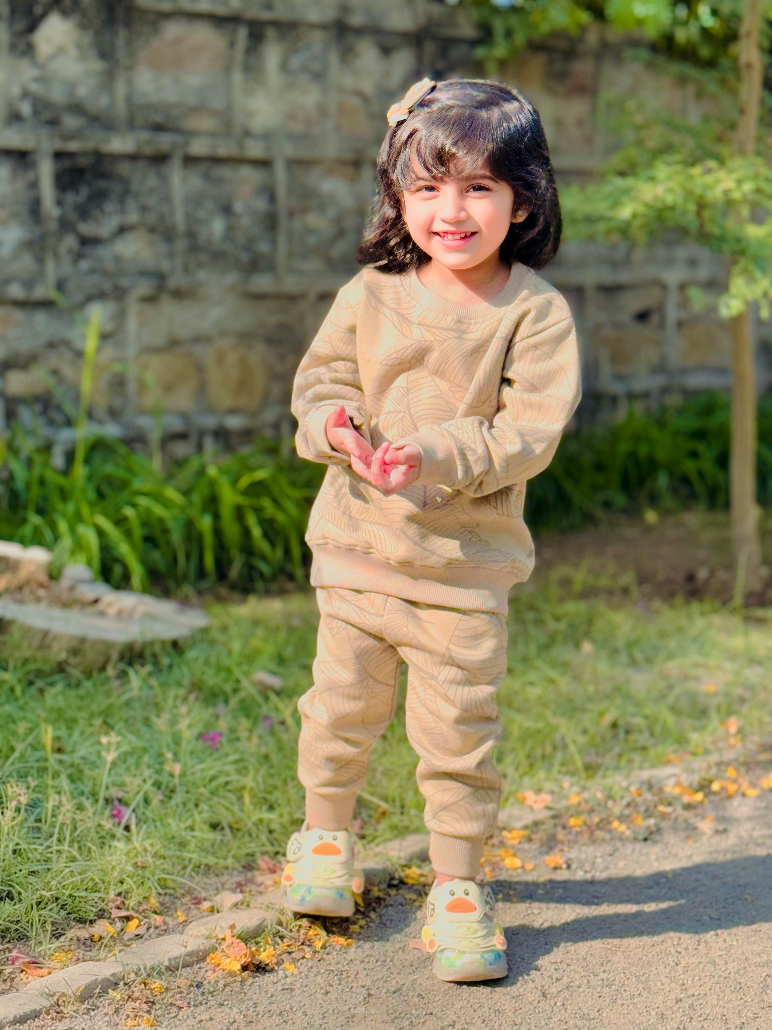 Leaf Beige Fleece 2 Piece Suit