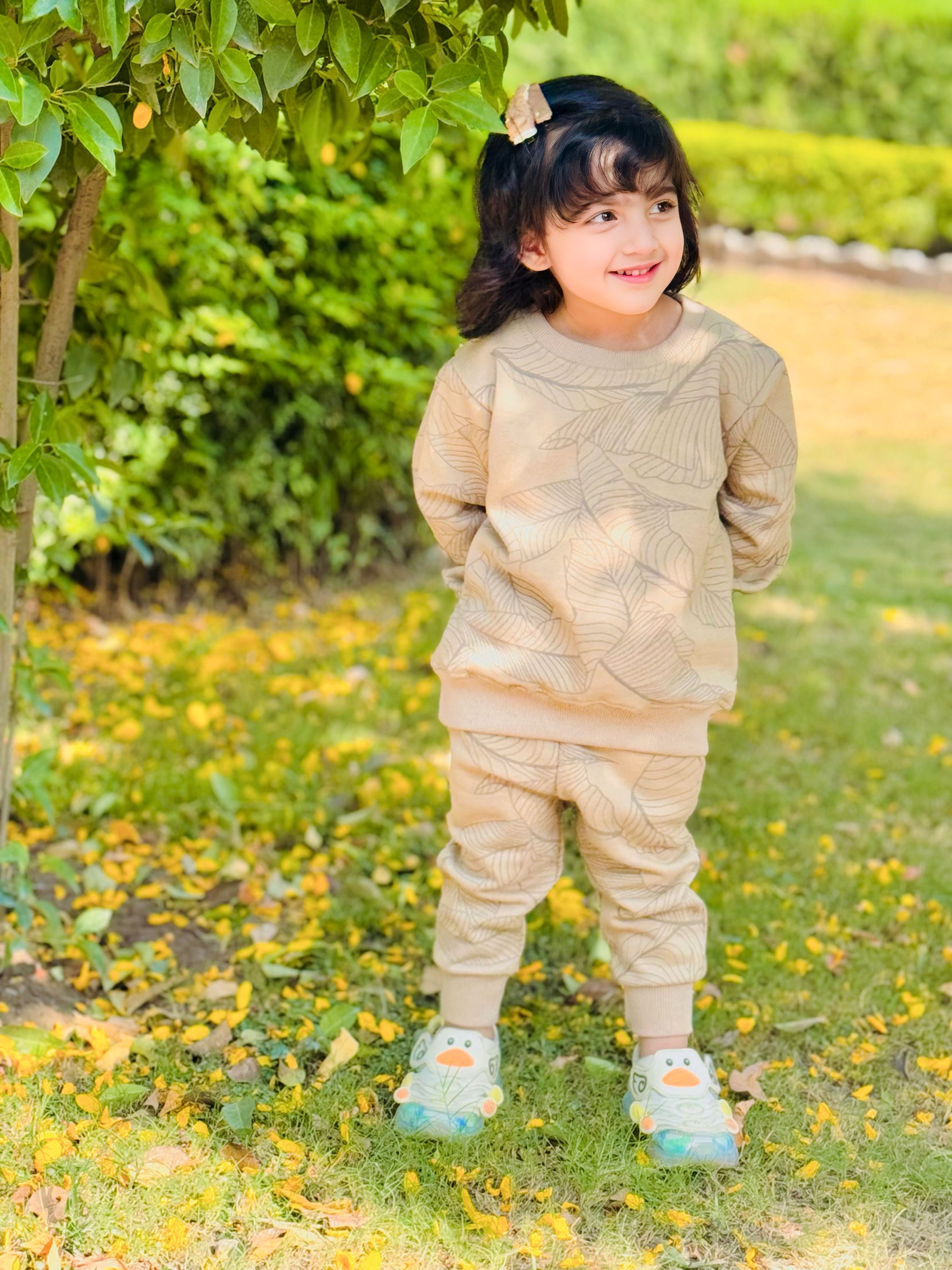 ZARA Leaf Beige Fleece 2 Piece Suit