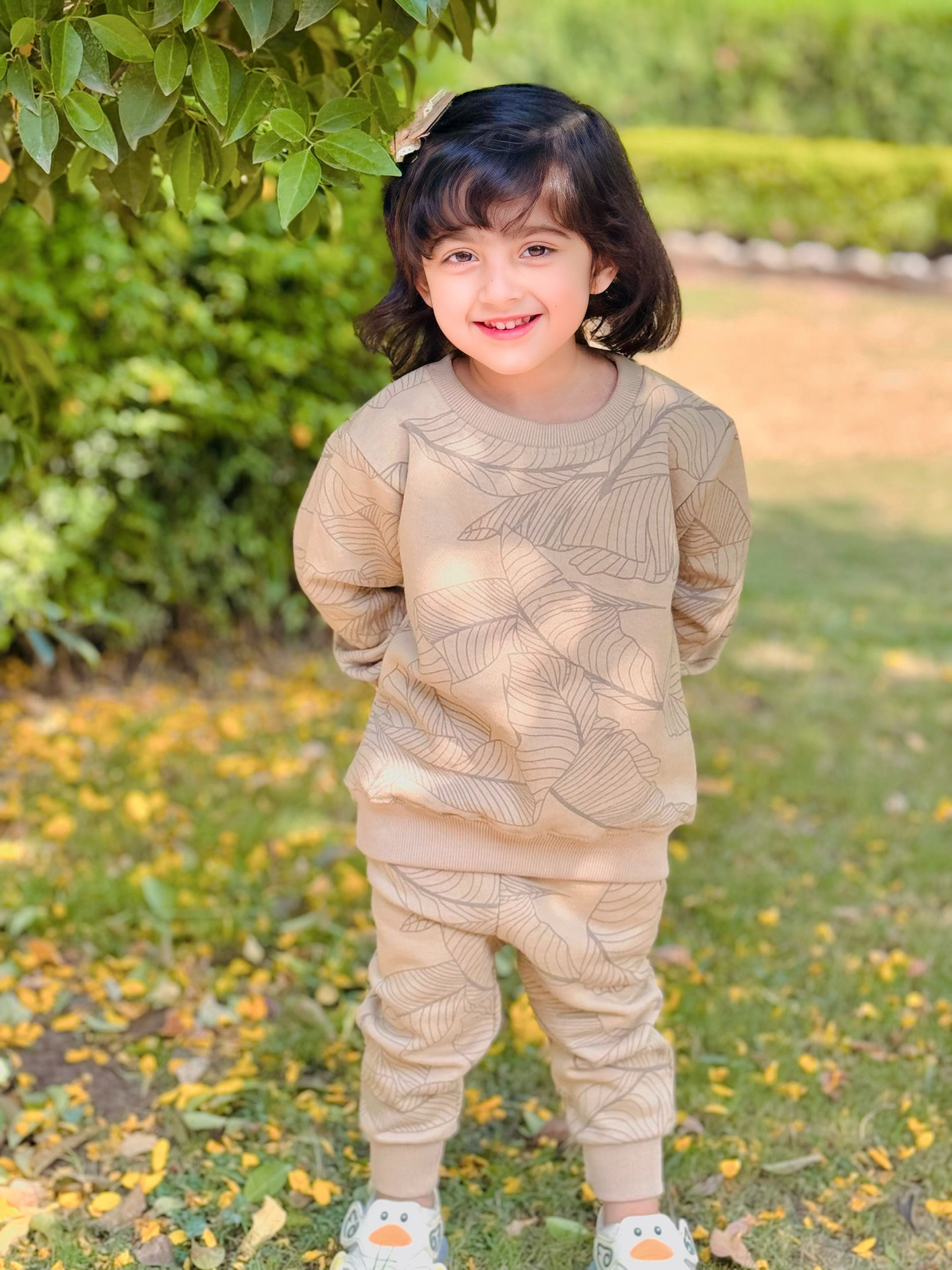 Leaf Beige Fleece 2 Piece Suit