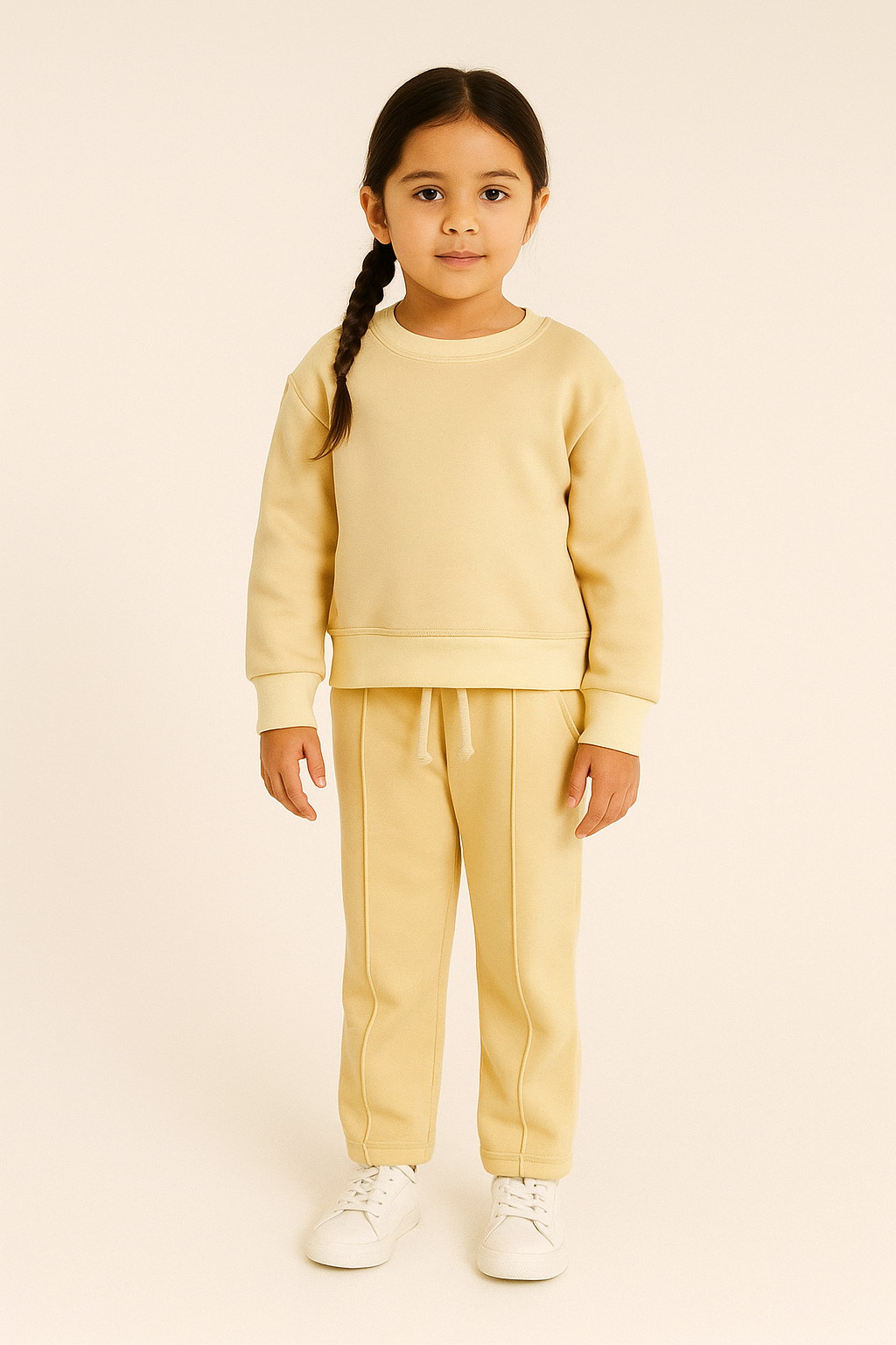 Kids' Cream Fleece Crewneck Sweatshirt and flare trouser set