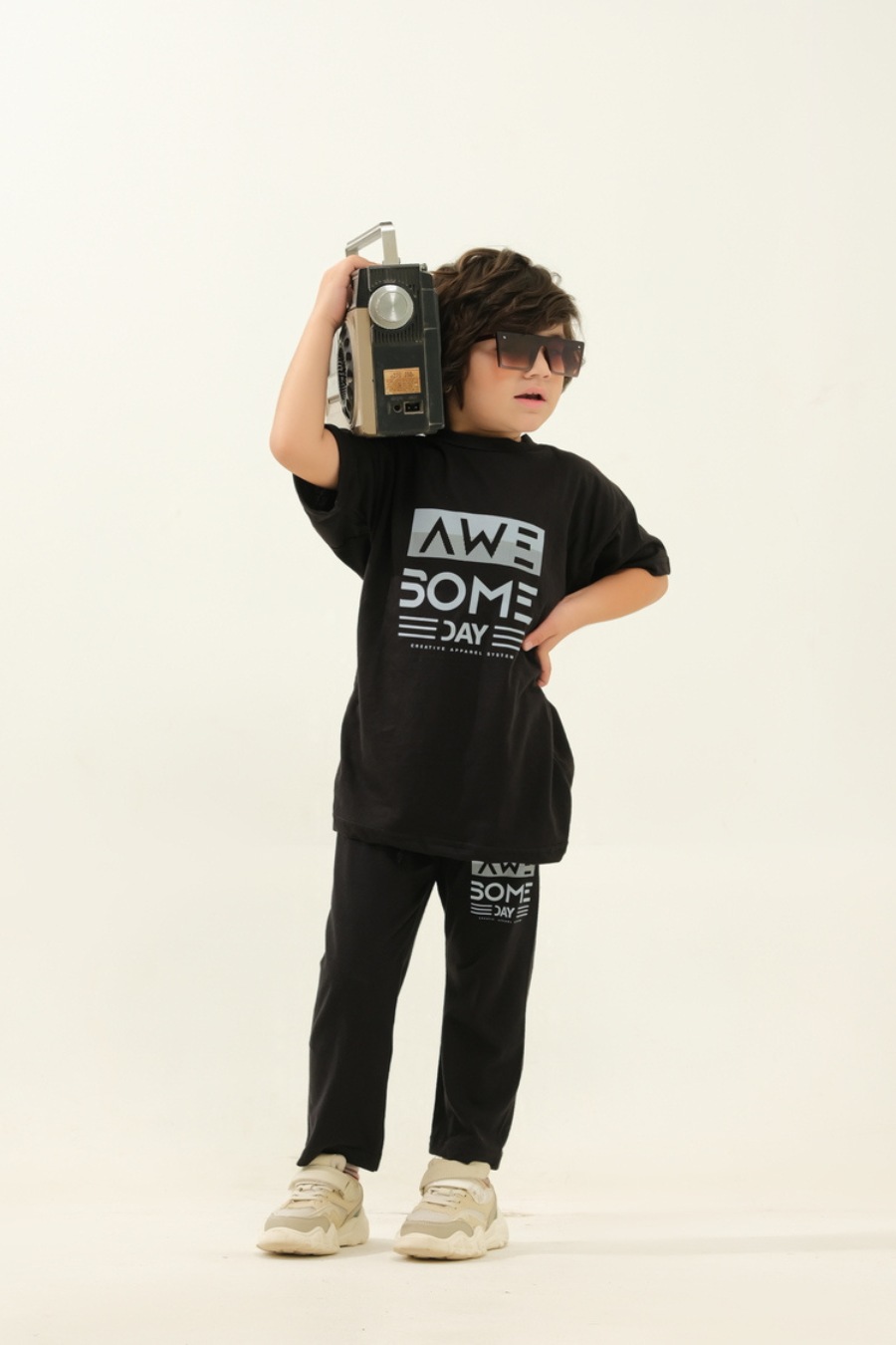 Boys' Black "AWESOME DAY" Graphic Lounge Set