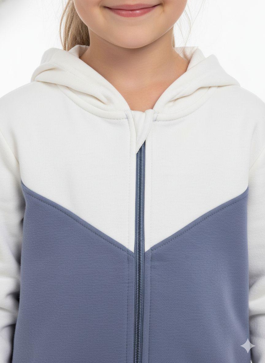 Girl's Sporty Chevron Color-Block Zip-Up Hoodie