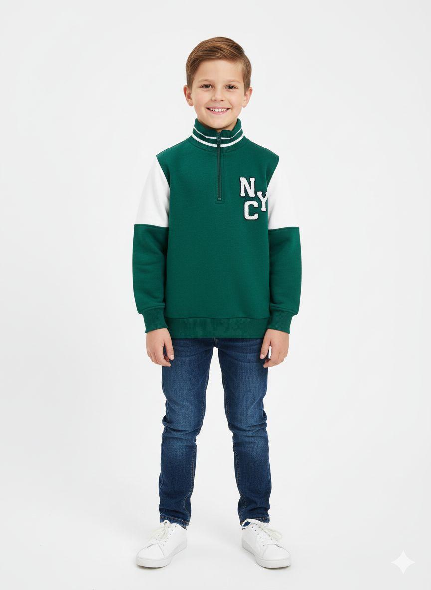 Boy's Sporty Half-Zip Stand-Collar Sweatshirt