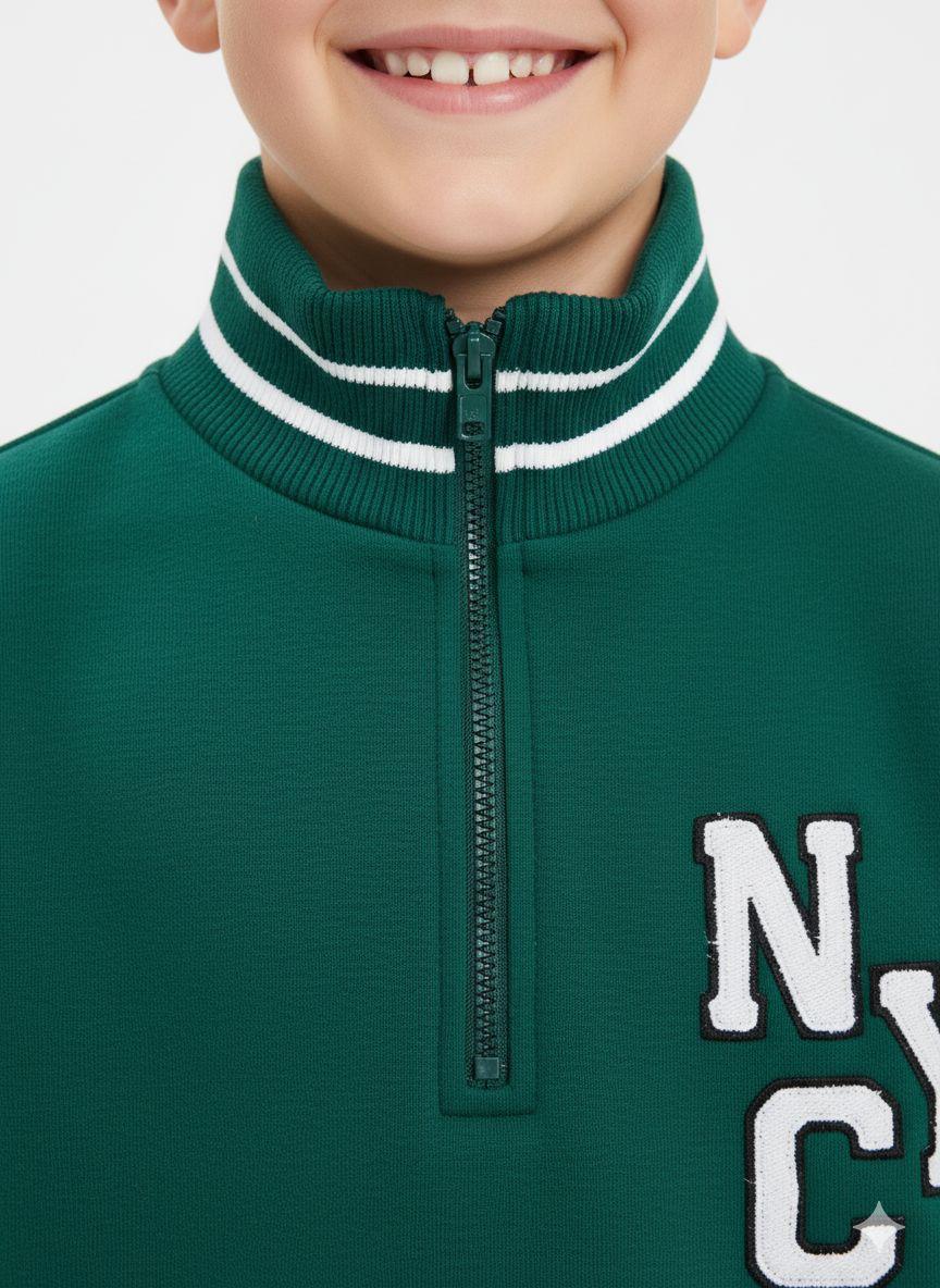 Boy's Sporty Half-Zip Stand-Collar Sweatshirt