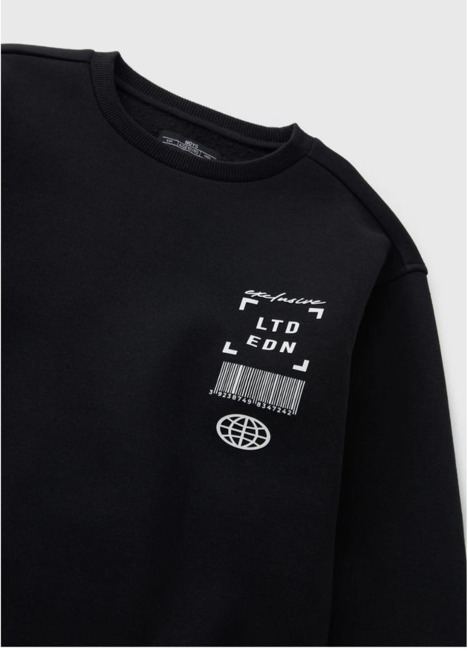 Boys' Black Crewneck Sweatshirt with "Exclusive LTD EDN" Graphic Print