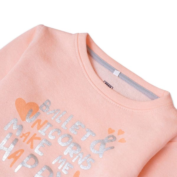 Cozy Peach Fleece Pullover for Girls - Unicorn & Ballet Theme
