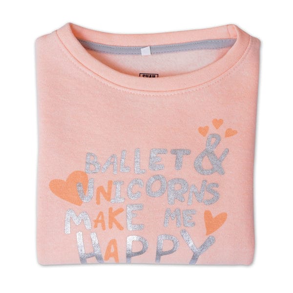 Cozy Peach Fleece Pullover for Girls - Unicorn & Ballet Theme