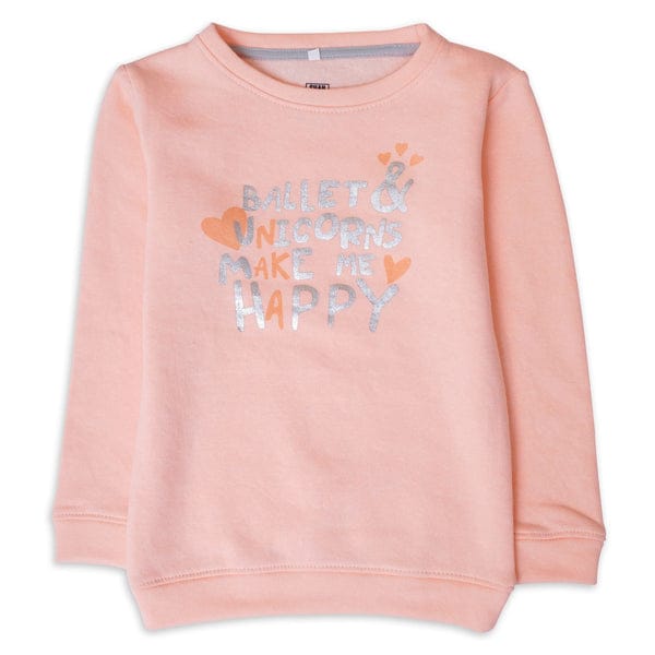 Cozy Peach Fleece Pullover for Girls - Unicorn & Ballet Theme