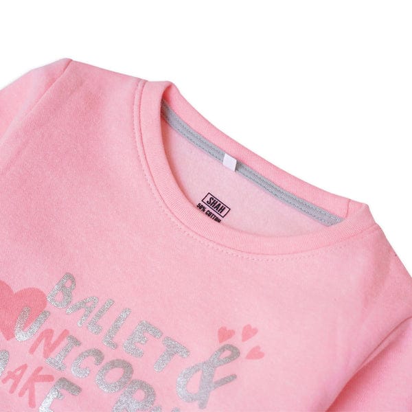 Cozy Pink Crewneck Jumper for Kids - "Ballet & Unicorns" Graphic