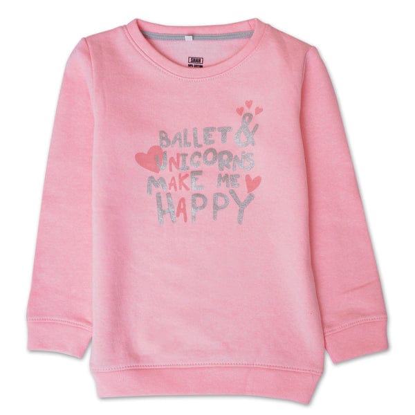 Cozy Pink Crewneck Jumper for Kids - "Ballet & Unicorns" Graphic