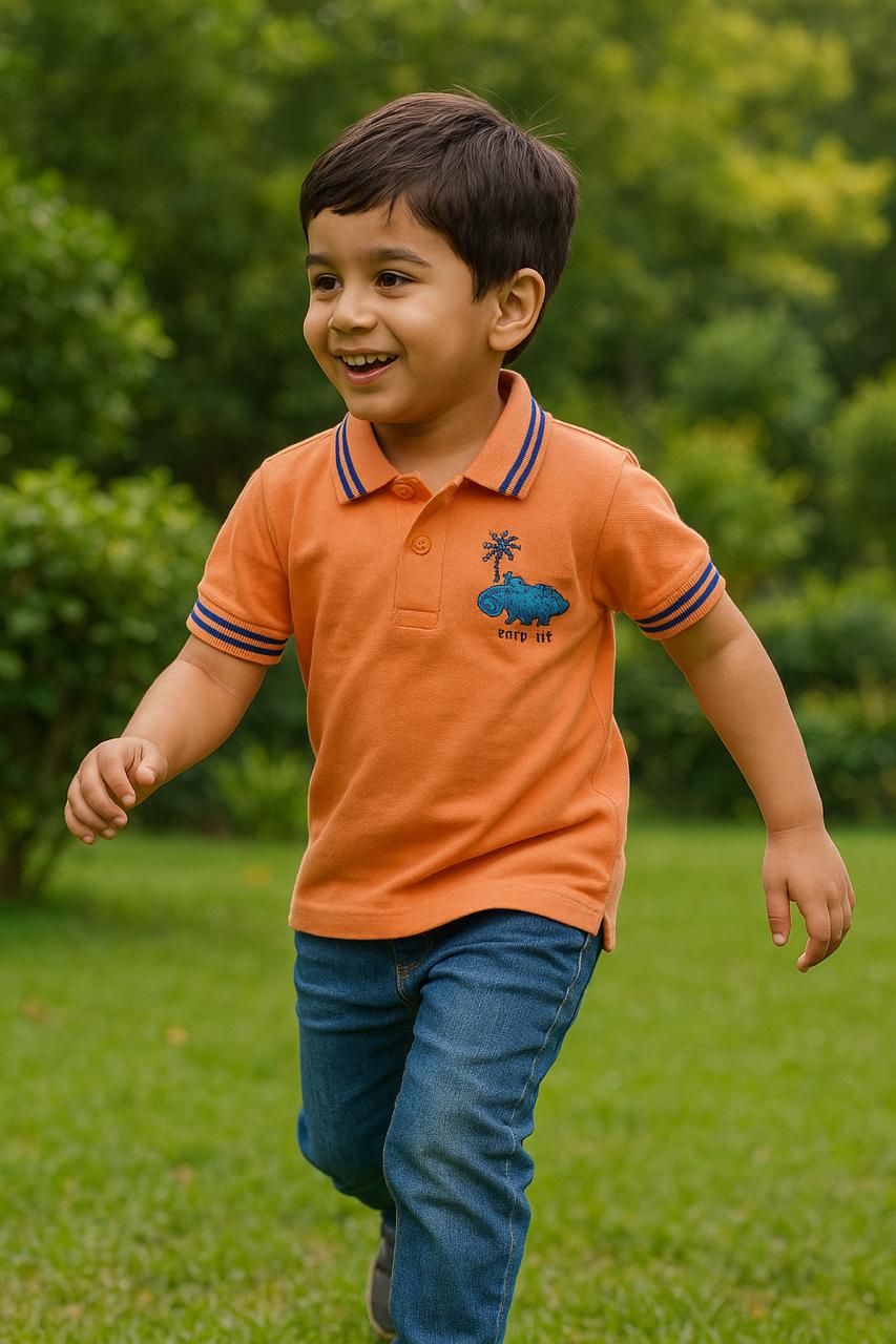 JuniorArm Boys' Orange "Explore" Jeep Graphic Polo