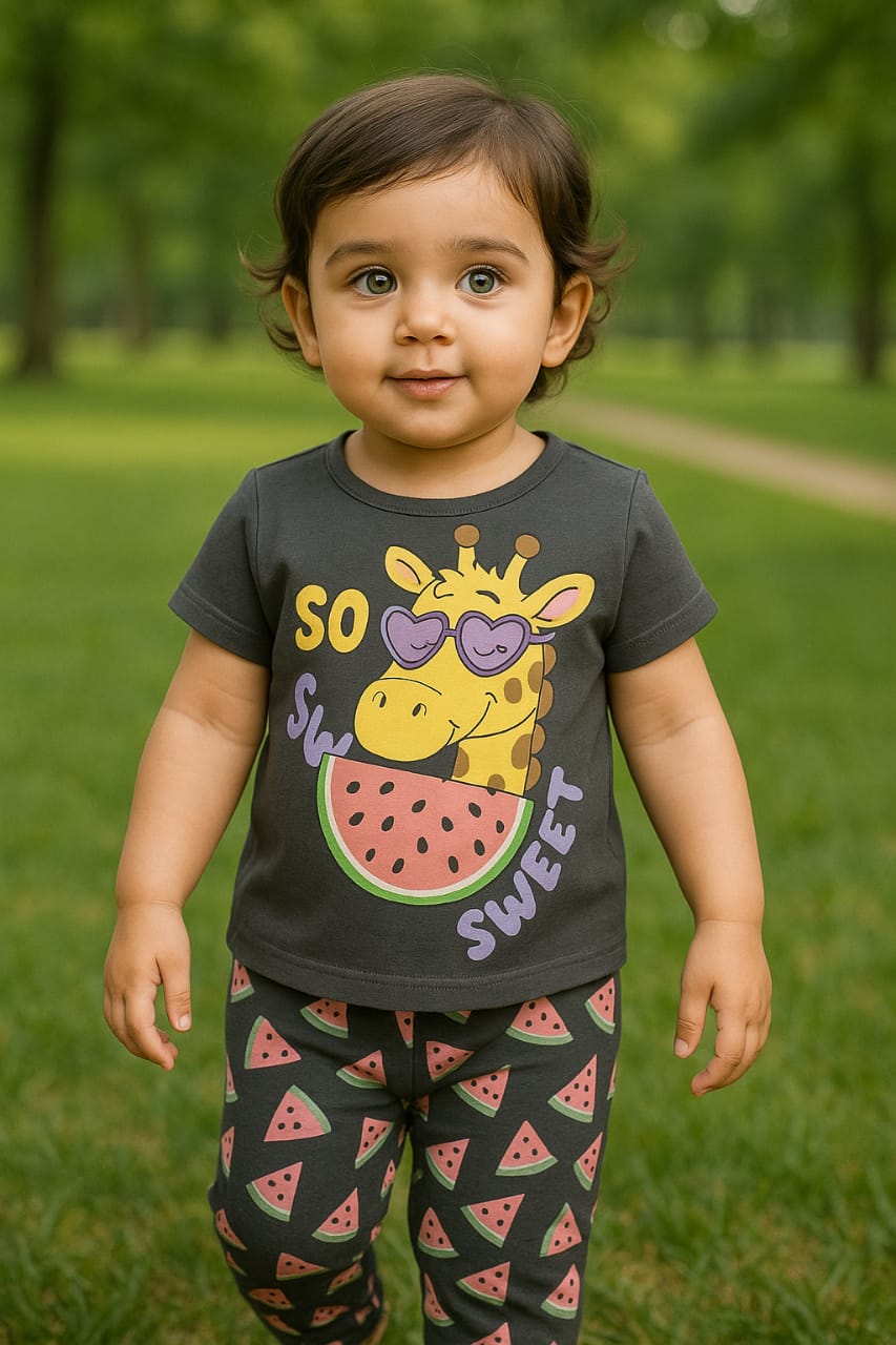 Giraffe Slumber: Black Pajama Set with Whimsical Design