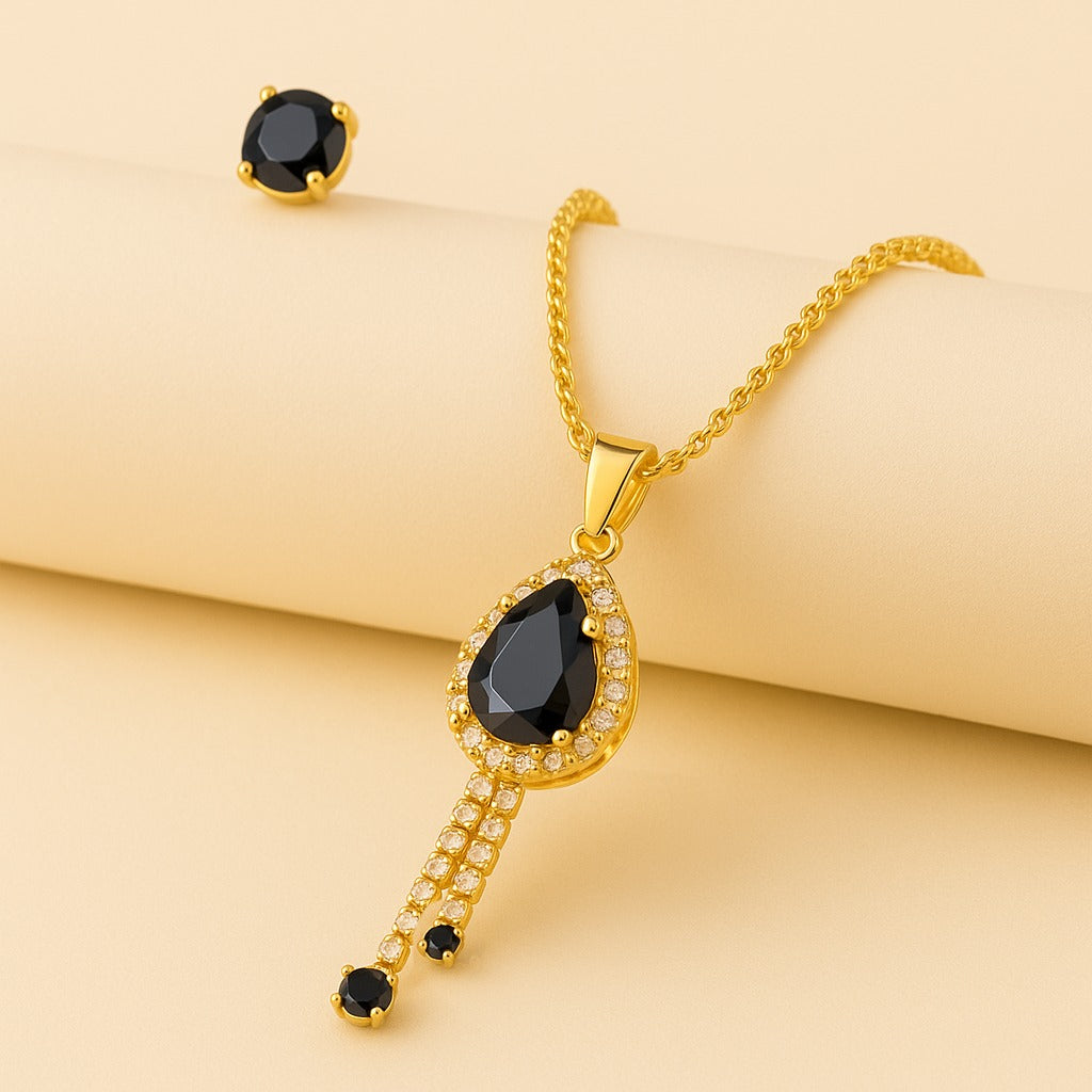 Earring and Necklace Midnight black Elegance - Garnet Crystal Cascade Jewelry Set