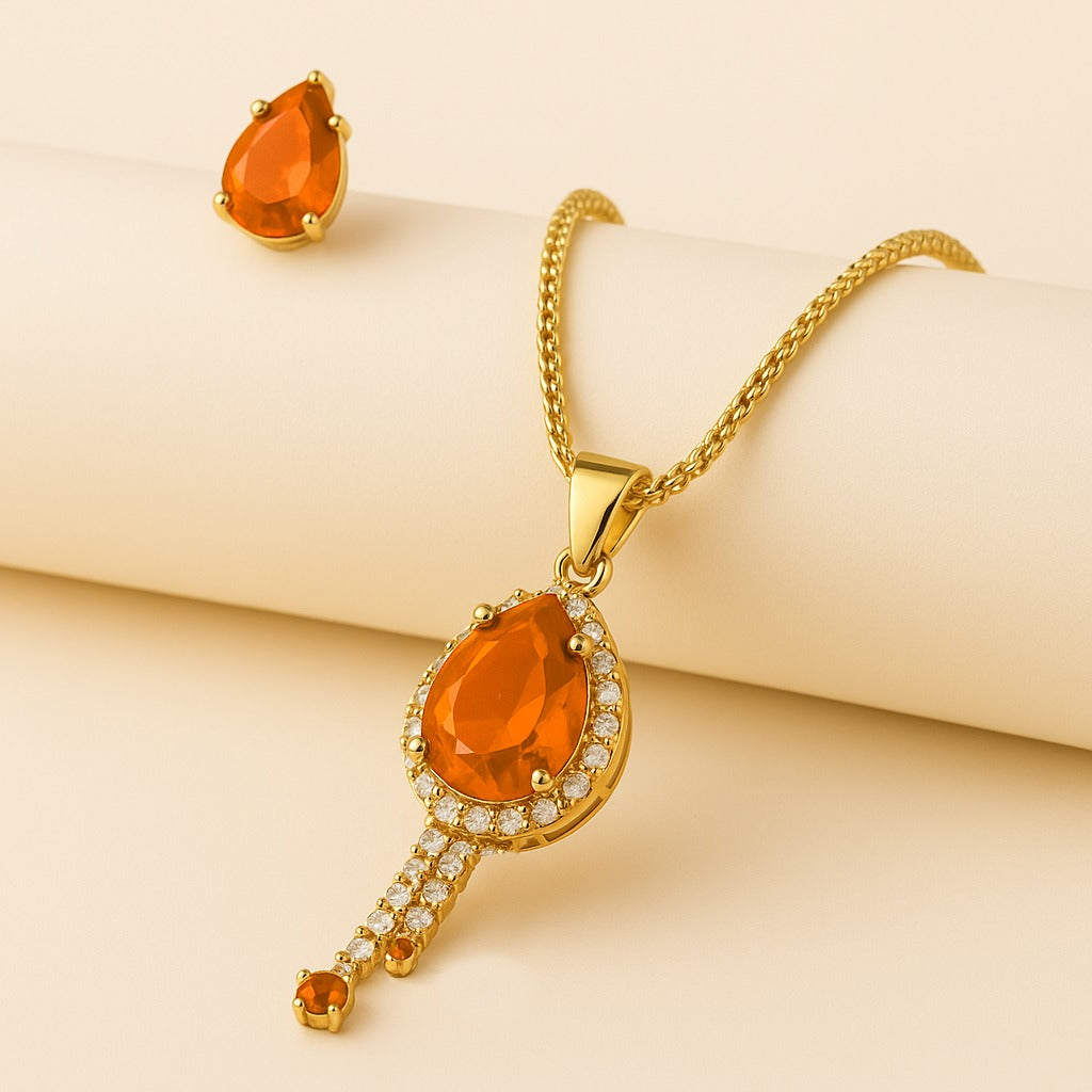 Earring and Necklace Radiant Amber Crystal Cascade Jewelry Set