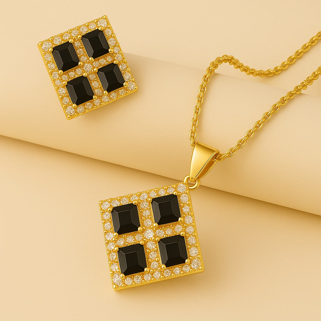 Earring and Necklace Onyx Sparkle Geometric Jewelry Set