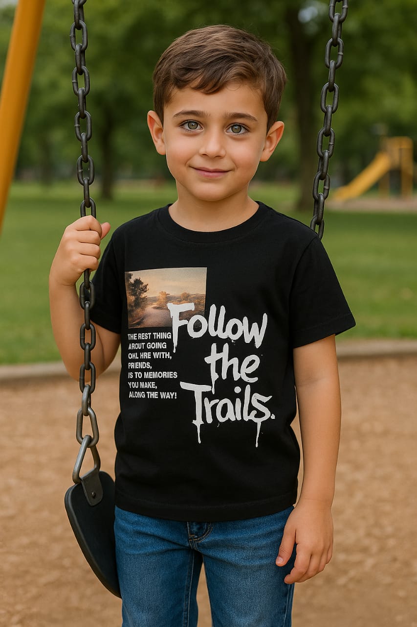 Boys' Black "Follow the Trails" Graphic T-Shirt