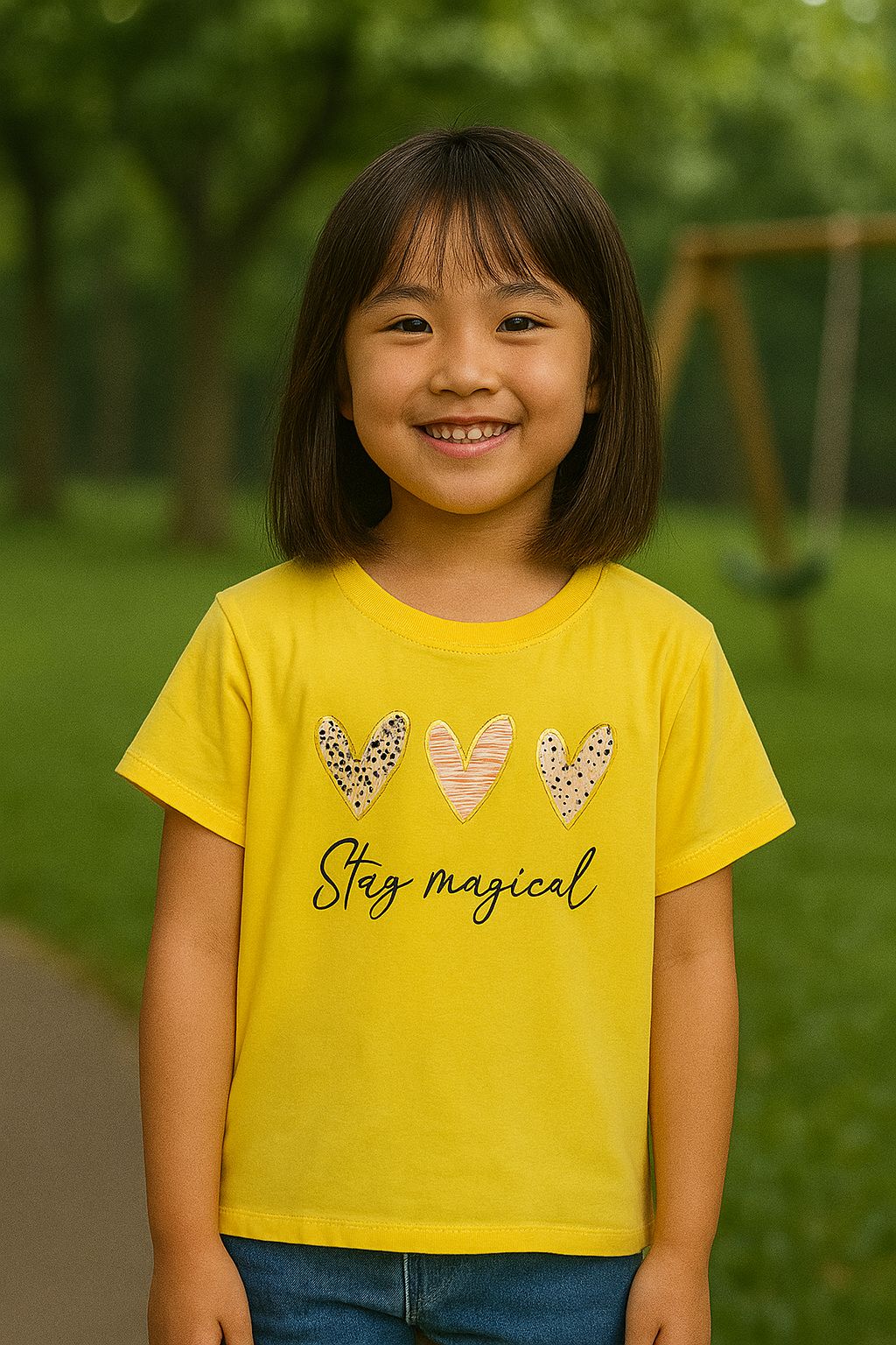 Girls' Yellow "Stay Magical" Heart Print T-Shirt