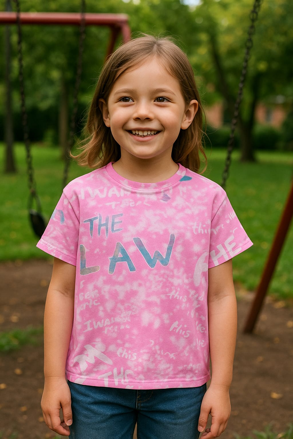 Girls' Pink Tie-Dye T-Shirt with Iridescent "The Law" Print