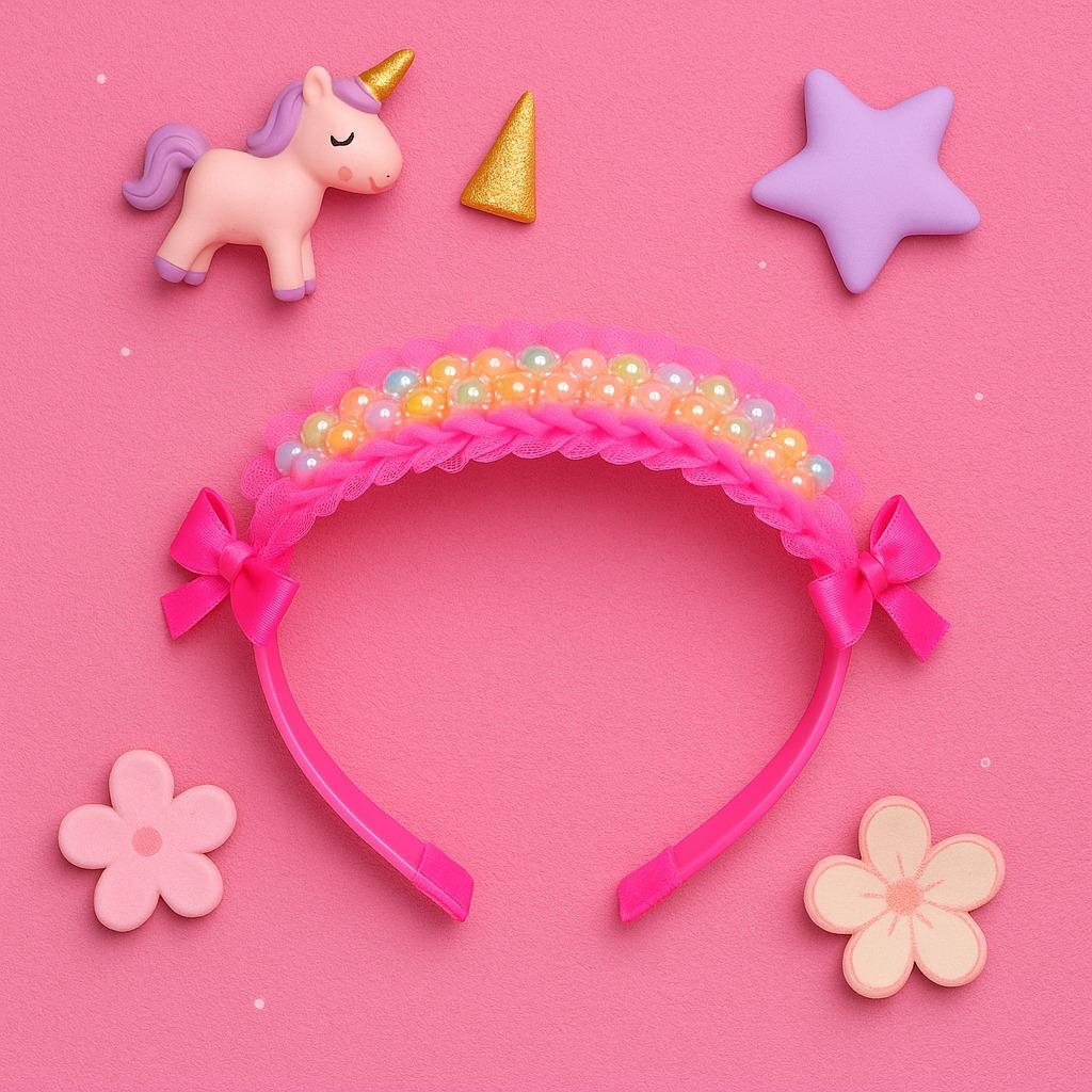 Pink Pearl and Tulle Hairband with Bows