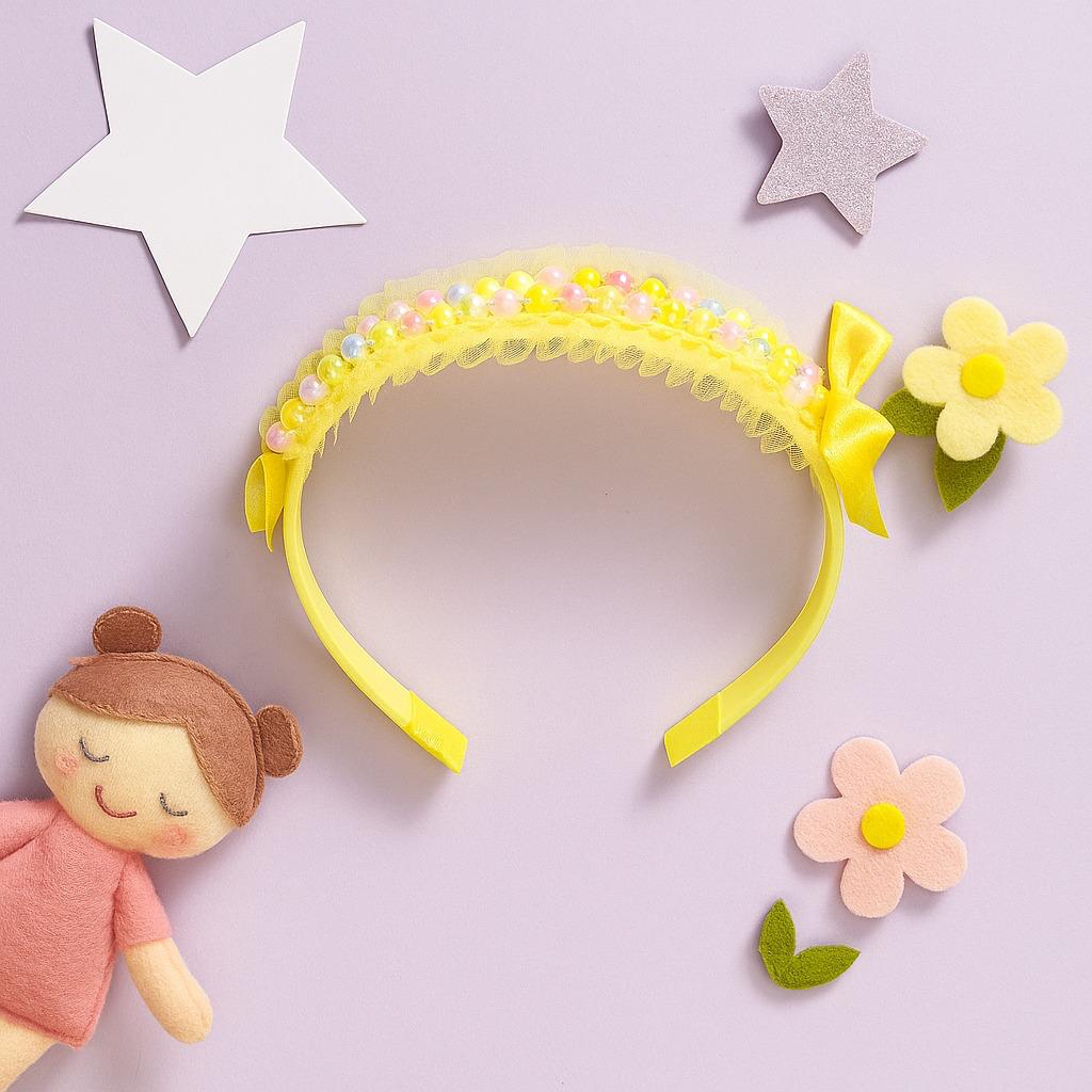 Lemon Sorbet Pearl & Feather Hairband