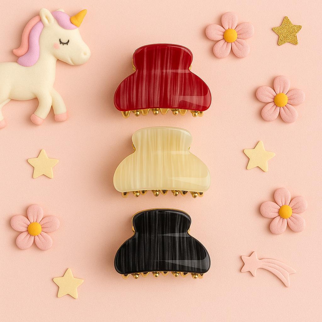 Set of Three Small Striped Claw Hair Clips