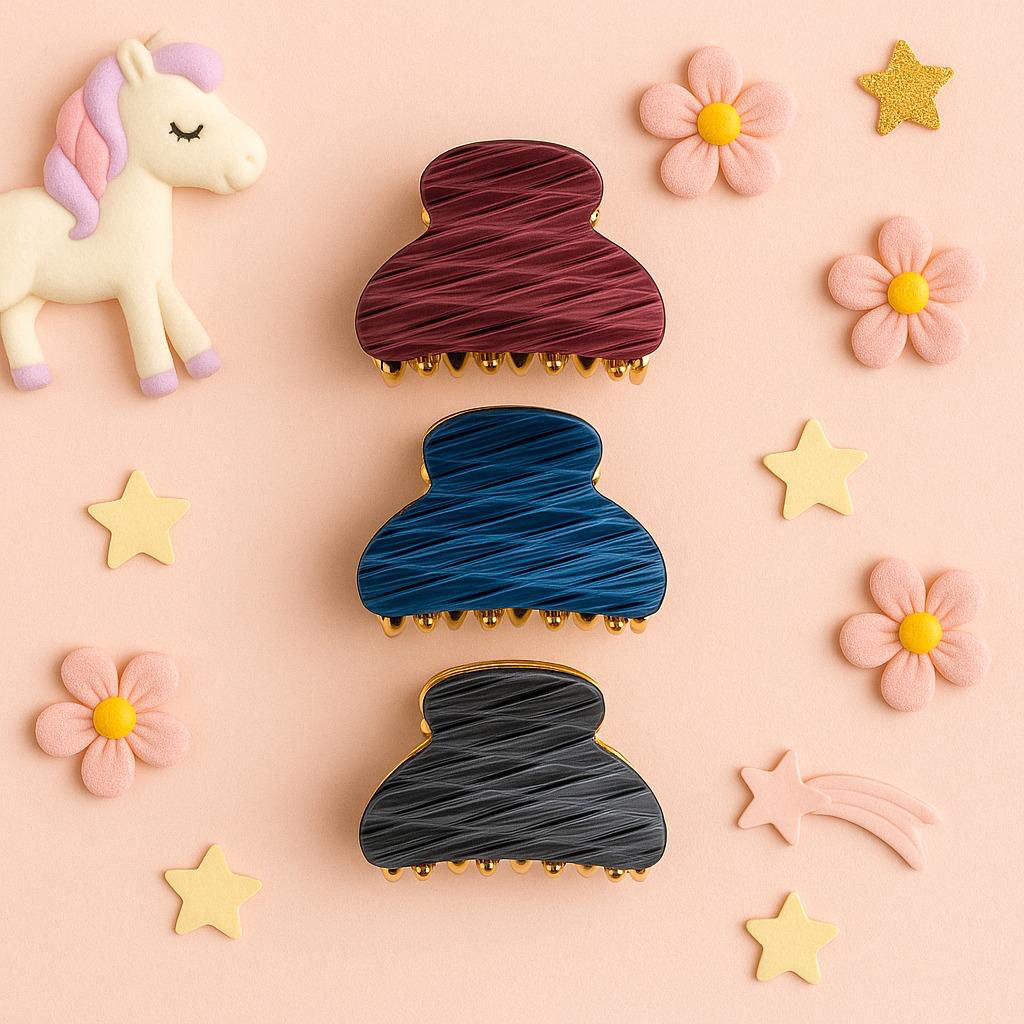 Set of Three Striped Mini Claw Hair Clips