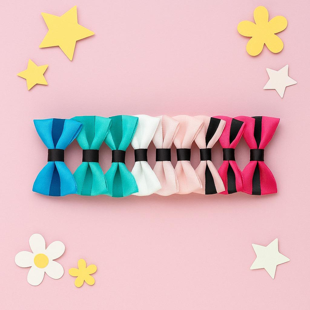 Set of Fabric-Covered Elastic Hair Ties with Ribbon Accents 12 set