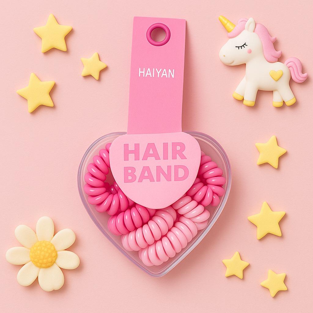 HAIYAN Pink Coil Hair Tie Set in Heart-Shaped Case