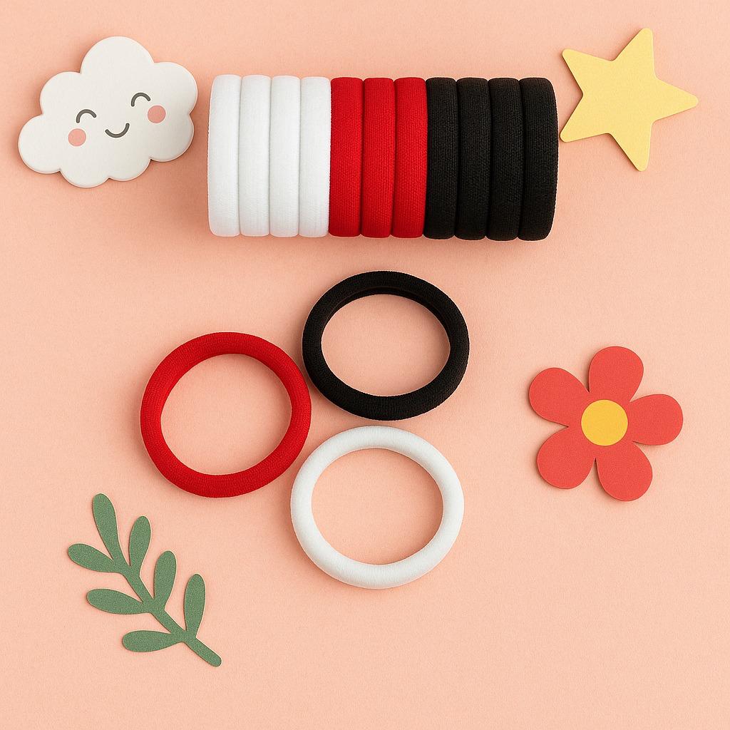 Red, White, and Black Seamless Elastic Hair Tie Set