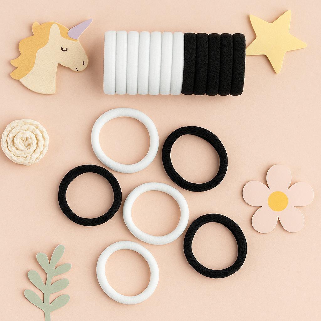 Black and White Seamless Elastic Hair Tie Set