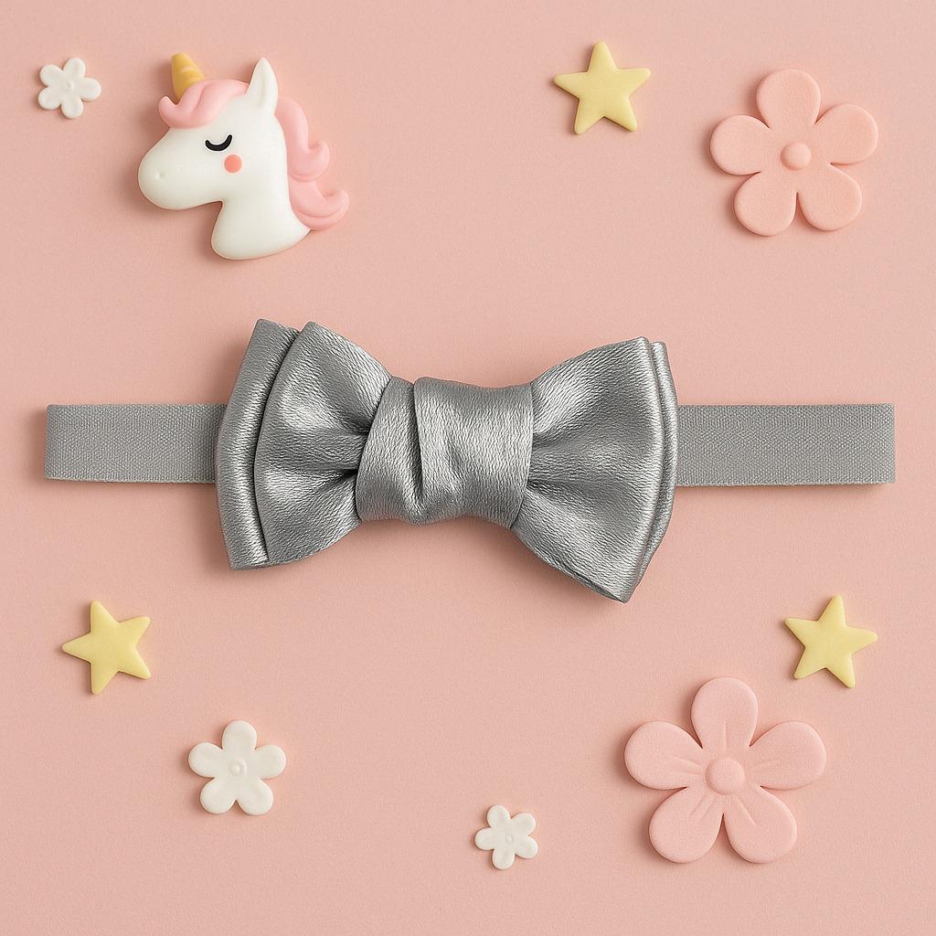 Silver Shimmer Ribbed Baby Headband with Bow
