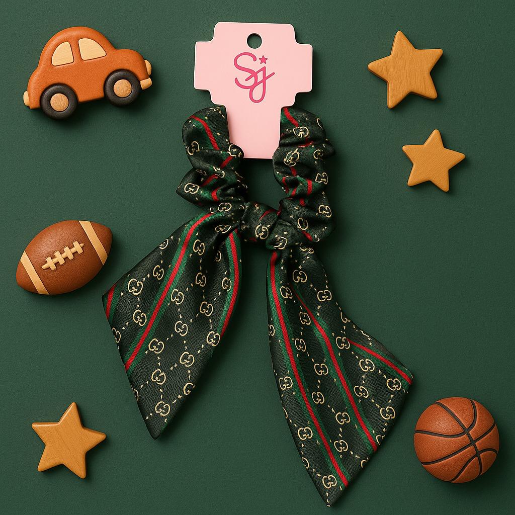 Black and Green Designer Inspired Hair Scarf Scrunchie