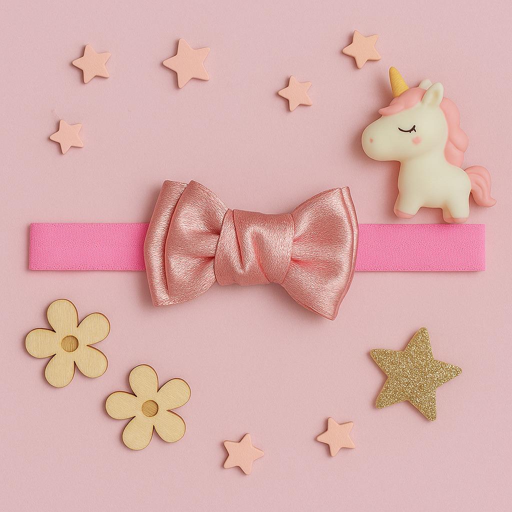 Bright Pink Ribbed Baby Headband with Shimmering Bow