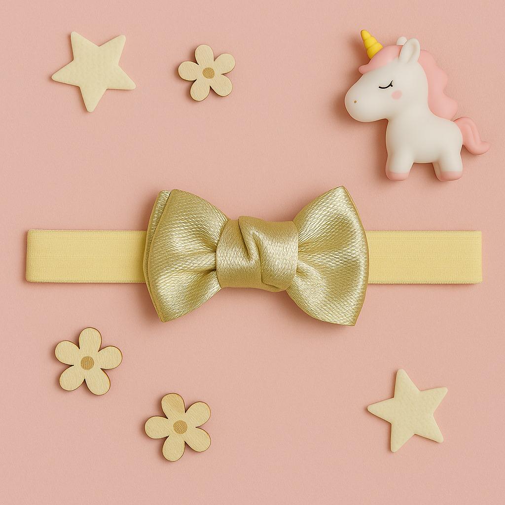 Pale Gold Ribbed Baby Headband with Bow