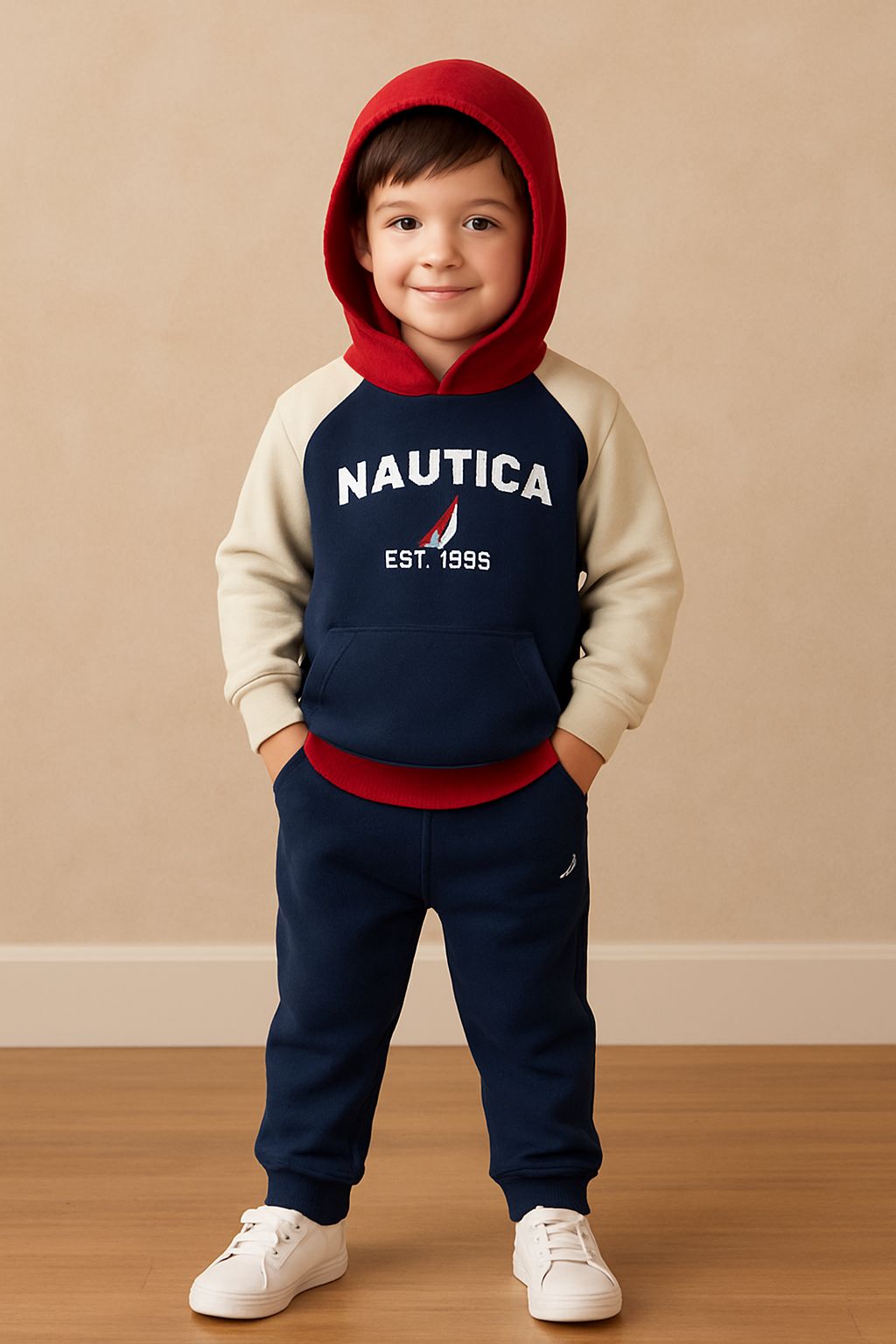 Nautica Infant Raglan Color-Block Hoodie & Navy Jogger Tracksuit Set | Nautical Sail Graphic