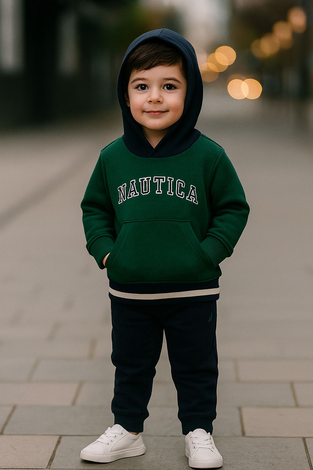 Nautica Toddler Boys' Color-Block Forest Green & Navy Hoodie Tracksuit Set